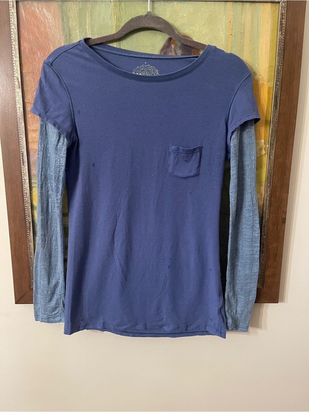 Layered-Look Long Sleeve Tee in Navy Blue